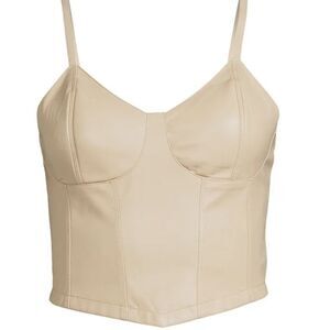Madden Nyc Women's Bustier Faux Leather buttery soft Beige smocked Crop Top Sz L
